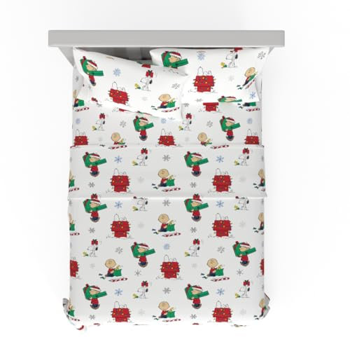 Peanuts® Charlie Brown Holiday & Christmas Bedding Super Soft 100% Cotton Flannel Sheet Set, Queen, (Officially Licensed Product) by Franco