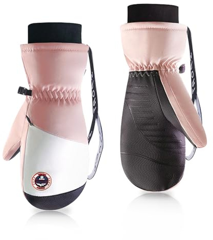 Andiker Women Waterproof Ski Gloves, Anti-slip Windproof Ski Mittens Women Snowboard Gloves for Skiing Running (Pink)