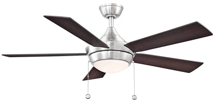 AireDrop Pull Chain 48 inch Indoor Ceiling Fan with LED Light Kit - Brushed Nickel with Reversible Dark Walnut/Cherry Blades