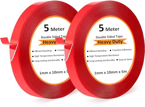 Rusoz Doppelseitiges Klebeband Extra Stark 2 Rollen - 10mm x 5m, Transparent Wasserfest Für Bilder, Wandaufkleber, Kabelhalter, Leichte Haken & Heimwerkerprojekte, Innen/Außen