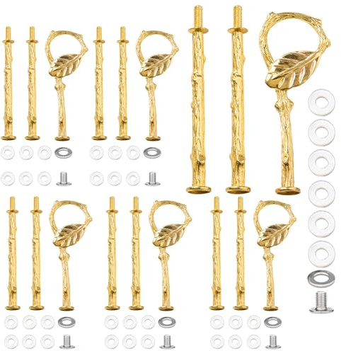 Pasdrucn 6 Pack Etageren Stangen Set, 3 Etagen Etagere Schwarz, Etagere Stangen, Etagere Bausatz Vintage Metallstange, Metallstangen Mittellochausstech, Hochzeitstorte Tortenständer (Gold)