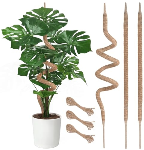 Supoice Moosstange für Monstera-Pflanzen, biegbare Moosstange für Kletterpflanzen, Kokosfaser, 63,5 cm, 3 Stück