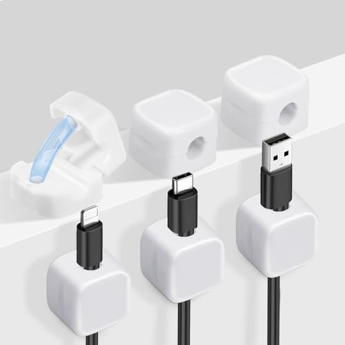 URAQT 6 Pack Magnetic Desk Cable Clip Management, Strong Adhesive Cable Tidy, White, 8.5 cm