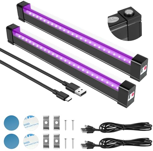 URAQT Barra de Luz UV Led,2pcs 5W Luz Negra USB Lámpara UV,395-405nm Luz Ultravioleta 24 LEDs Luces de DC 5V Portátil Lámpara de Luz UV para Halloween,Bar Club,Discoteca,Fiesta,Etapa Arte UV Curado UV