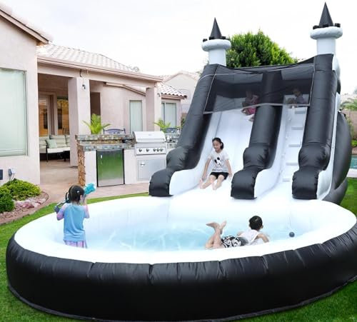 24FT(L) Inflatable Water Slide for Adults Kids【Giant Pool&Dartboard】 100% PVC Commercial Grade Water Slides with 1100W Blower, 0.45mm Heavy Duty Vinyl Blow Up Waterslide Backyard Outdoor, 24x13x13ft