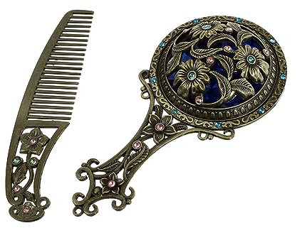 PLAFOPE Kamm Mit Spiegel Handkosmetikspiegel Und Haarkamm Für Reisen Zarter Schminkspiegel Mit Kamm Für Mädchen Und Frauen