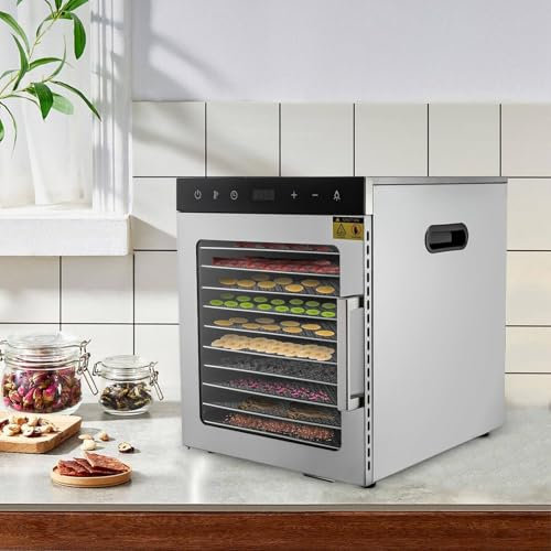 WHYYDSS Essiccatore per Alimenti ad Essiccazione Rapida, vassoi in Acciaio Inossidabile Commerciale 6/10, essiccatore per Frutta, per Carne, dolcetti per Cani, Erbe aromatiche, Verdure,10Tray