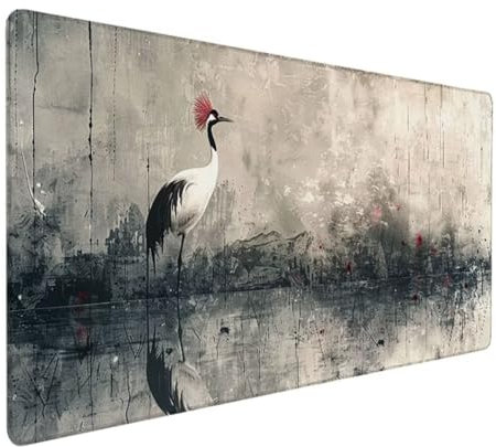 BEIJUYHU Mauspad XXL, Gaming Mauspad 700x300x3 mm, Großes Mauspad mit Genähten Kanten, rutschfeste Desk Mat, Verlängertes großes Mauspad Schreibtischauflage für Büro und Zuhause Weiß Kran B - F