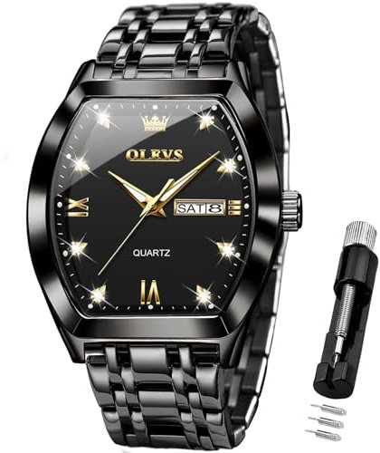 OLEVS Herrenuhr Quadrat Geschäft Diamant Analog Quarz Datum Luxus Männer Uhr Schwarzes Zifferblatt Edelstahl Wasserdicht leuchtende Zwei Ton Armbanduhr