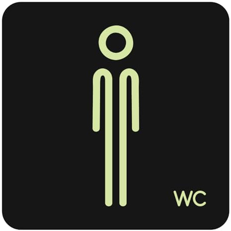 N.I.Edit.H - Cartel WC/Placas PVC negro con vinilo fotoluminiscente/Brillan en la oscuridad/Hombre, Mujer, Minusválidos, WC/Cartel luminoso (Hombre)