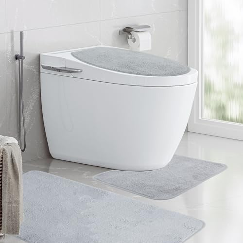 ASelected Badezimmerteppich Set 3 Teilig 50 x 80 cm Bad Teppiche Set Weiche Hochflor Badteppich rutschfeste Shaggy Badematte mit Deckel für Toilettendeckel Badematte Dunkelgrau