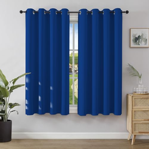 Joydeco Verdunkelungsvorhänge Königsblau mit Ösen 2er Set H 158 x B 106 cm, Kurze Vorhänge Blickdichte 158 cm Lang für Küche Schlafzimmer