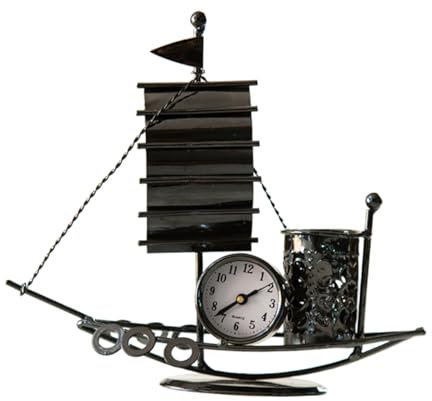 NUOBESTY Nautical Party Decorations Metal Sailboat Pen Holder Clock for Desktop