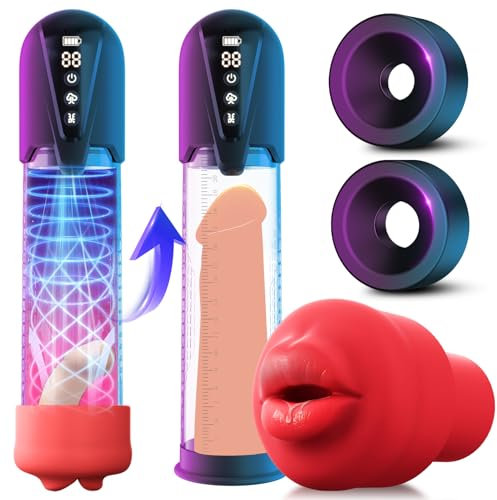 Gobeken Sex Spielzeug für die Männer Penispumpe für Penisvergrößerung mit 3 Vakuum Trainingsmodi 6 Saugmodi Elektrische Penis Pumpe Vakuumpumpe, Taschenmuschi Masturbator Sex Toy mit 2 Silikonhülsen