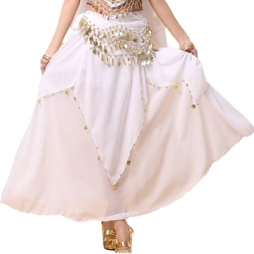 Baisdan Bauchtanz-Kostüm-Set für Damen, Bauchtanz-Rock, Hüftschal, Karneval, Performance-Outfits, weiß, Einheitsgröße