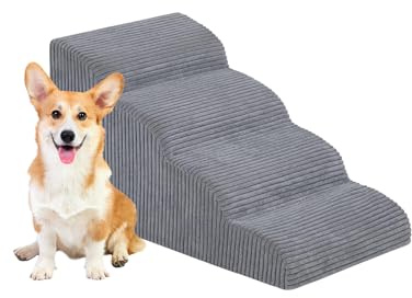 Galatée Hundetreppe, Hundetreppenrampe Für Betten Und Sofas, rutschfeste, Stabile Haustierstufen Mit Abnehmbarem, Waschbarem Bezug, Hundeschrägtreppe Für Kleine Hunde, Grau(4-Schritt)