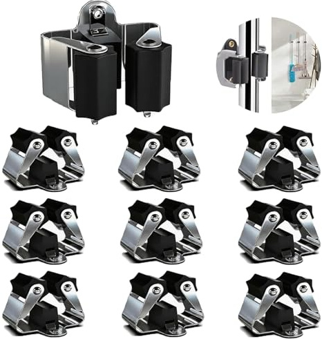 CLKE 10pcs Mop Broom Holder, Black Broom Holder Wall Mounted, Tool Clips Wall Mounted, Durable Mop and Broom Organizer for Kitchen Bathroom Workroom Balcony Closet