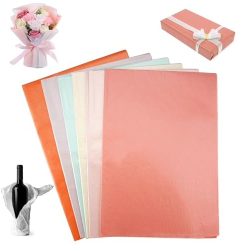 60 Fogli Carta Velina Colorata per Imballaggio, 35 X 50 cm Riutilizzabile Carta perlescente Luccicante, 6 Colori Velina di Colore Metallizzata per Pompon, Fai da Te, Decorazioni, Confezioni Regalo