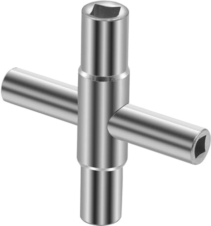 4-Way Sillcock Key Wrench, 4-Way Inner Dimensions 6.5 mm/7 mm/8 mm/9 mm Bleed Key, Steel Four Way Service Utility Key, for Most Sillcock, Stopcock, Water Spigots, Wall-Hydrant and Control Cabinet