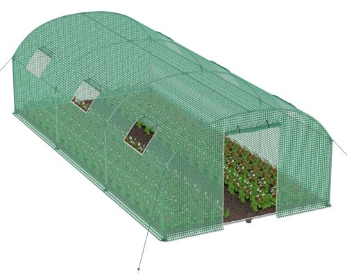 SUBTLETY Winterfeste Gartengewächshäuser 3x6x2m Foliengewächshaus 18m² Tomatenhaus mit 4 Lüftungs Fenstern & 1 Rolltor, Folientunnel Treibhaus Klein Gewächshaus für Pflanzenzucht, Frühbeet für Garten