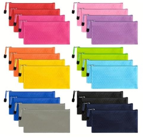 CHUIFAI 24 Stück A6 Dokumententasche mit Reißverschluss, Bunte wasserdichte Dokumententasche A6 Oxford Stoff Zipper Beutel, Kleine Reißverschlusstasche für Büro Kosmetik Reise Zubehör