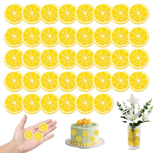 40PCS Realistic Artificial Lemon Slices - Mini Lemons Decor for Cake Toppers, Lemon Themed Weddings, Party Centerpieces, DIY Vase Fillers & Tabletop Displays - Vibrant Yellow Resin Home Decor Accents