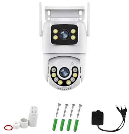 Vocdikficy Telecamera di Sicurezza Wireless 6MP HD Doppia Lente Telecamera Wi-Fi Esterna con Tracciamento Automatico Telecamera di Sorveglianza Stradale Spina UE