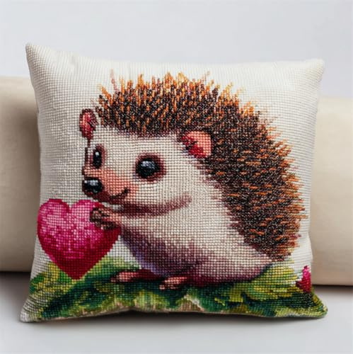 Henypt Point De Croix Kit Coussin Complet Set Amour Hérisson 45 X 45 Cm Decoration Manuelle Broderie Adulte Art Creatif Cadeau Diy Cross Stitch Embroidery Débutant Coussin Point Aile Diy Cross Stit