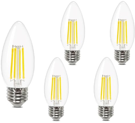 YELANGU E27 LED Candle Bulbs C35 6W 6000K White Light, Pack of 5 | Clear glass, 600lm, CRI85+, 360° beam,E27 ES base,Non-dimmable, for chandeliers, wall sconces and dining rooms