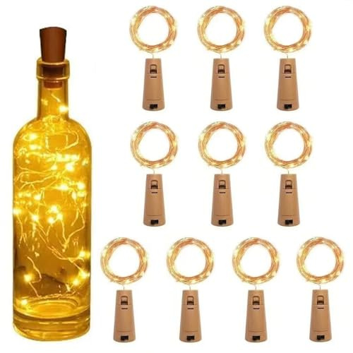 KOBOKO 10 Stück LED Flaschenlicht,Flaschenlichterkette Korken,2M 20LED Lichterkette für Flaschen,Lichterkette Flasche mit Batterie,Warmweiß Lichterketten für Geburtstag Party,Hochzeit,Weihnachten Deko