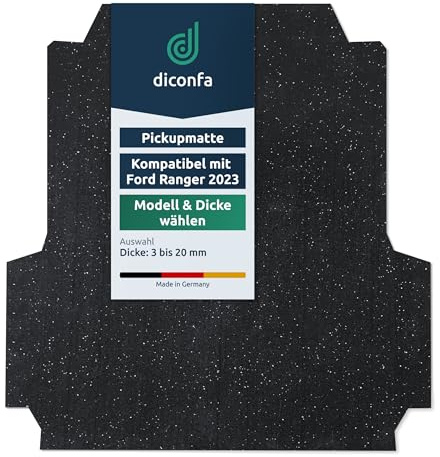 diconfa Pickupmatte 8mm Dicke WÄHLEN - kompatibel mit Ford Ranger 2023 New Generation Doppelkabine Raptor WILDTRAK DOKA m. original Laderaumwanne ab BJ 01/2023 - Ausbuchtung an der Kabinenrückwand