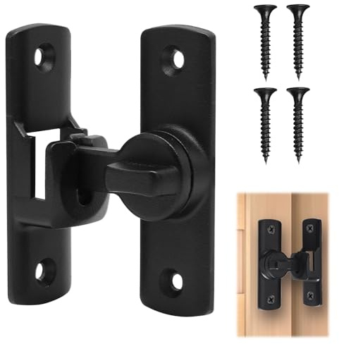 Flip Sliding Barn Door Lock 90/180 Degree Gate Latch Zinc Alloy, Black | Right Angle Security Gate Latch Inset Sliding Door Lock Hardware for Bathroom Internal Outdoor Garden Gate Window Cabinets
