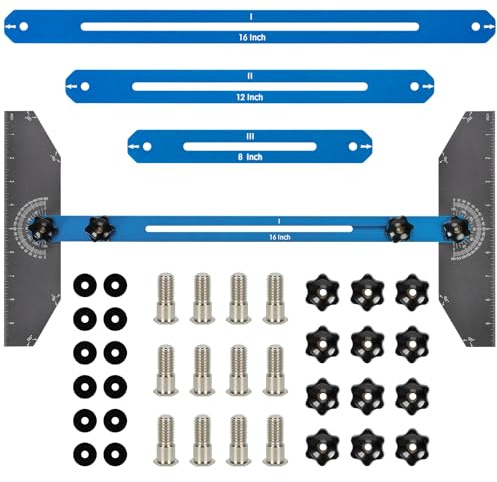 OUUTMEE Stair Tread Template Tool - Aluminium Adjustable Stair Measuring Tool - High Precision Template Jig for Stairs, Riser, Shelves, Drywall Cutting - Blue