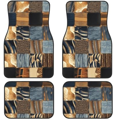 AMREWQYL Lot de 4 tapis de sol universels en denim patchwork pour voiture