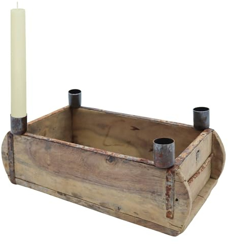 Adventsleuchter Ziegelform für Stabkerzen, 30 x 15 cm, Holz | Kerzenständer für Tafelkerzen Vintage Deko Holzkiste Used Look Weihnachten Advent Tischdeko