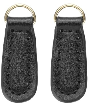 QUARKZMAN 2Pcs Tirette En Cuir Avec Fermeture Éclair 1.61 Pouce (Noir) | Tête De Tirette En Cuir De Vache, Pour DIY Vêtements Vestes Bottes Réparation