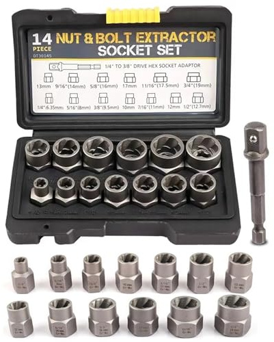 14PCS Bolt Extractor Set, Impact Bolt Lug Nut Remover Kit for Damaged Stripped Nuts and Bolts, Versatile Socket Set for Automotive Repair