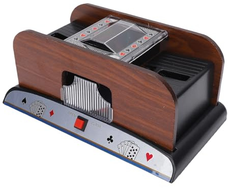 ZASCHMOY Automatisk Kortblandare, Tyst 2-däckskortsblandare i trä med Batteridriven för Hemma-Blackjack Poker Texas Holdem Family Game Night