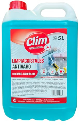 Clim Profesional Limpiacristales 5L Secado Rápido Antivaho Base Alcohol