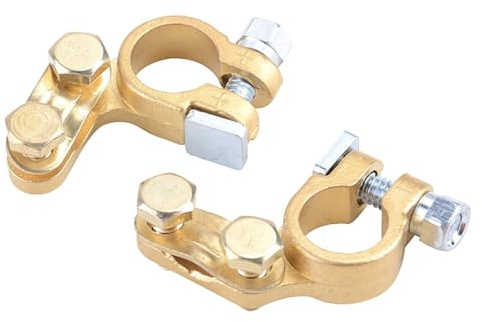 DINHEAROM Set 1 Paio Terminali di Connessione Batteria in Ottone, Morsetti per Palo Positivo e Negativo Filettatura, Accessori per Batterie Auto ad Alte Prestazioni e Installazione Semplice