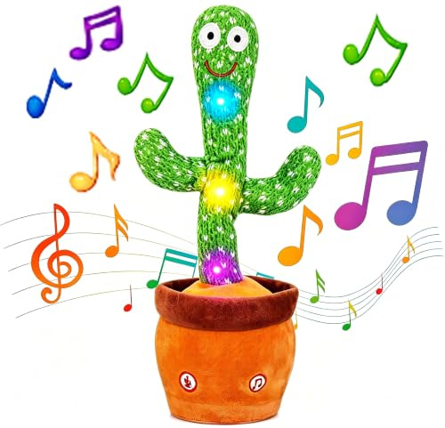 Scratch-Art Talking Cactus Toy - Funny Gift for Baby Toddler 6 to 12，Dancing Singing Talking LED (120 Songs) Record Repeat What You Say Interactive Voice Recording Plush Toy Age 3+