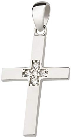 Ardeo Aurum Damen Kreuz-Anhänger aus 333 Gold Weißgold mit Zirkonia im Brillant-Schliff Kruzifix