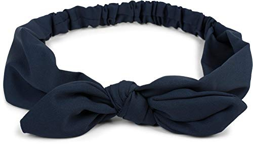 styleBREAKER Fascia per capelli da donna in tinta unita con fiocco e fascia elastica, fascia per fronte, fascia per capelli, Pinup, Rockabilly 04026035, colore:Blu scuro