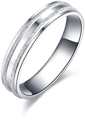 Beydodo Ring Damen Platin, Trauring Bandring mit 2 Linien Weißgold Verlobung Ringe Große 70 (22.3)