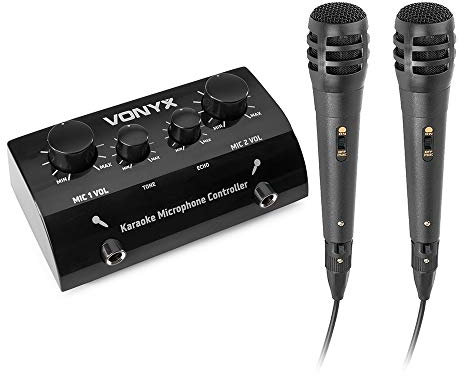 VONYX AV430B - Set di controller per microfono karaoke, mixer, per TV, Blu-Ray, computer, PC, tablet, smartphone, DVD, Hi-Fi, stereo, Home Theater, RCA, audio video, nero