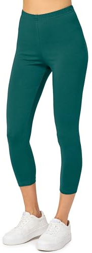Merry Style Leggings Donna 3/4 Pantaloni Capri Morbidi e Confortevoli Leggins Donna in Cotone Traspirante Elastici e Delicati sulla Pelle Sensibile MS10-199 (Verde Smeraldo, XXL)
