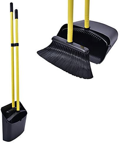 Jekayla Long Handled Dustpan and Brush, Broom and Dustpan Set, Household Dust pan Combo with 54 Inch Handle for Indoor Outdoor Household Cleaning and Sweeping (Black)