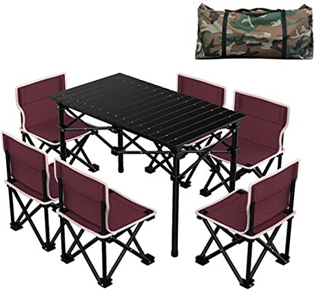 BBGS Leicht Klapptisch und Stühle Aus Aluminium, Aufrollbares Oberteil 6 Leute Kompakter Tisch mit Tragetasche für Camping Picknick Hinterhöfe BBQ (Color : Style 2, Size : 40x40x70cm)