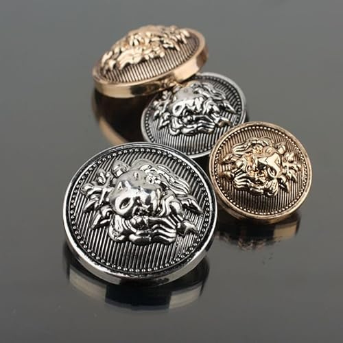 Antique Metal Buttons Round Shape 5Pcs Snaps Mini DIY Craft Accessories (20mm, Silver-2)