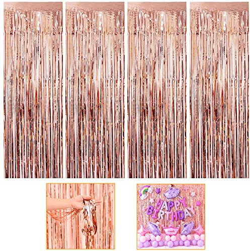 Eterspr 4 Stücke Lametta Vorhänge, Schimmernder Vorhang, 1 x 2m Hintergrund Fringe, für Hochzeit, Geburtstag, Halloween-Party, Weihnachtsfeier, Wanddekoration, Roségold